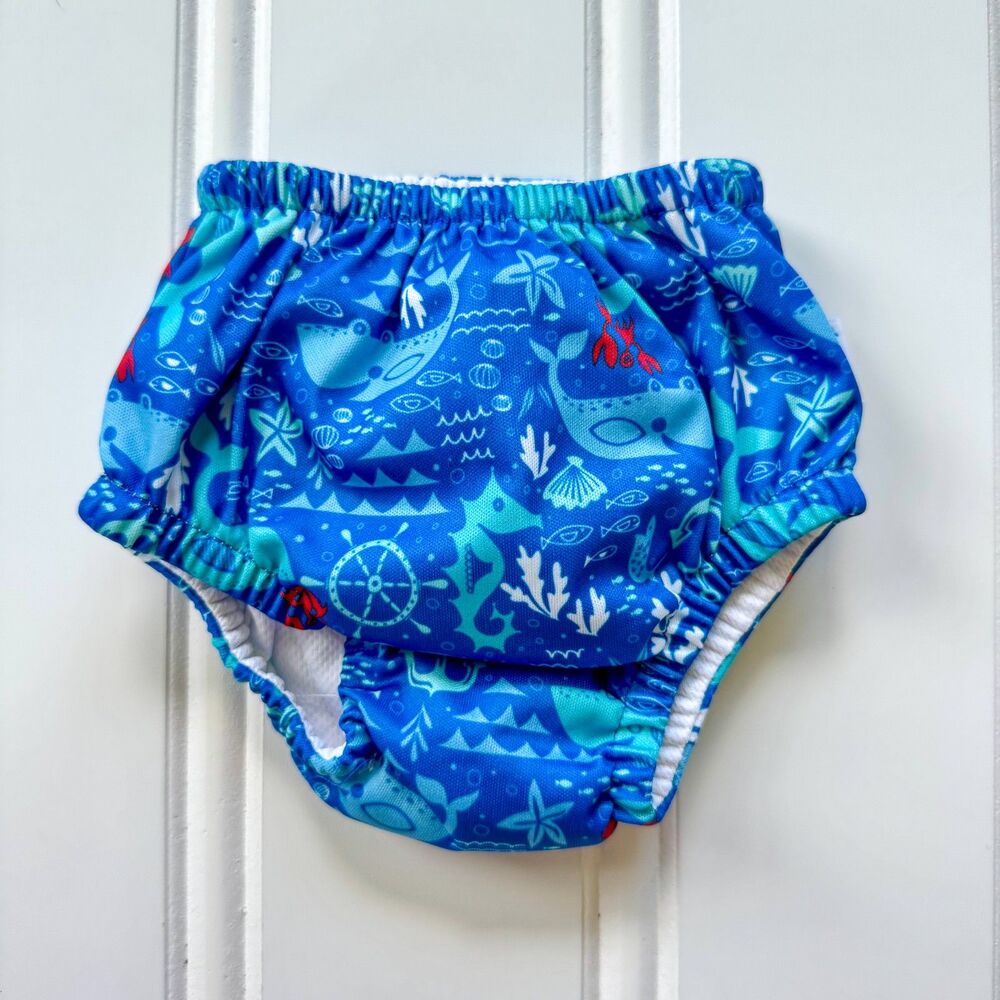 I Play Blue Ocean Print Baby Swim Diaper | Nautical Summer Beach